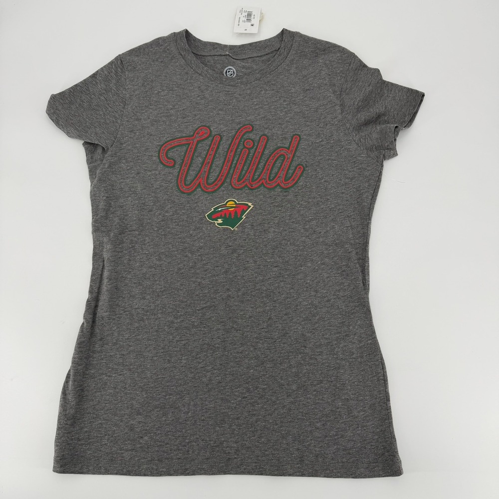 NHL Minnesota Wild Graphic Tee Modern Girls Medium 8/10 Heather Gray Shirt New